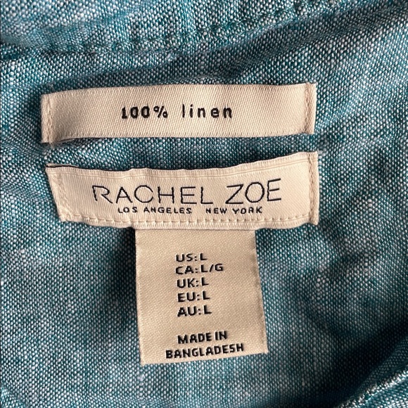 Rachel Zoe Pure Linen Teal Boxy Button-Up Beach Top - Picture 7 of 9